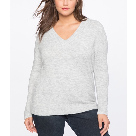 Eloquii Sweaters - Eloquii Grey Dramatic V-Neck Sweater